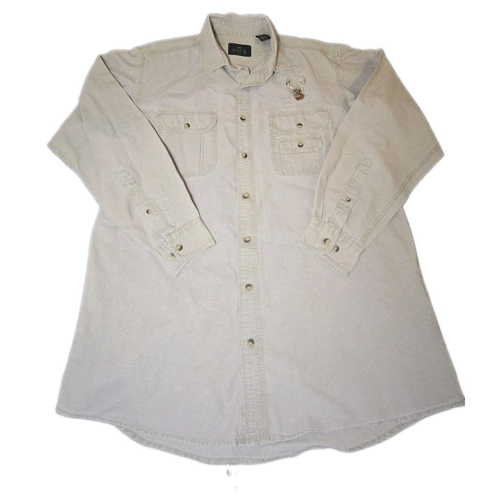 RedHead Hunting Shirt Mens Large Tall LT Tan Cotton Canvas Embroidered Buck Deer